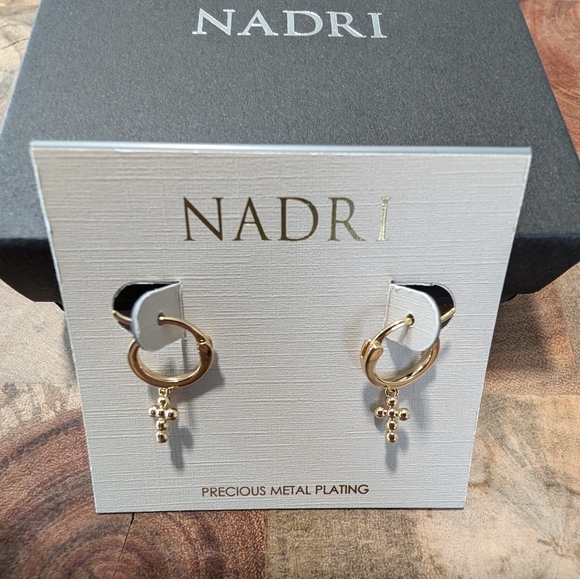 Ajoa By Nadri Lala Beaded Cross Huggie Hoop Earrings New in Box❤️ - Picture 2 of 7